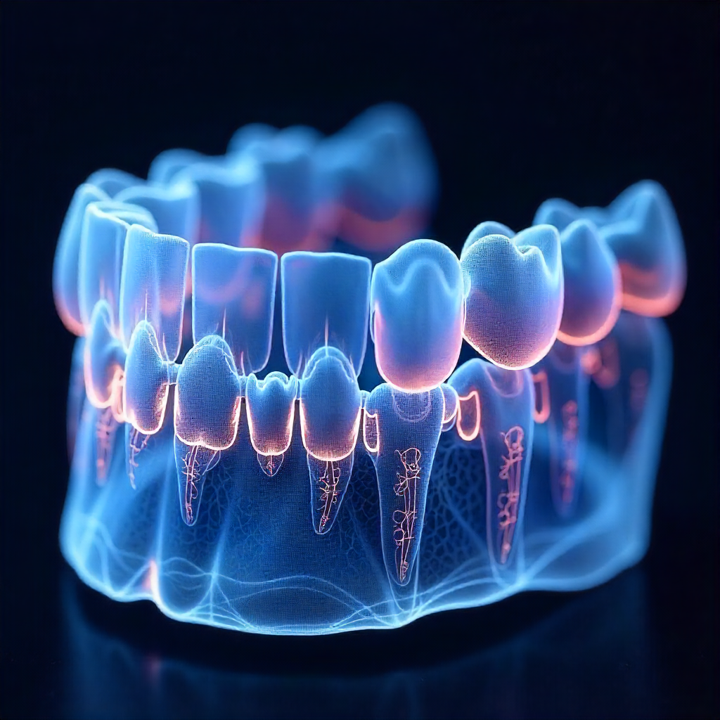 Ilustração em 3D de um odontograma digital